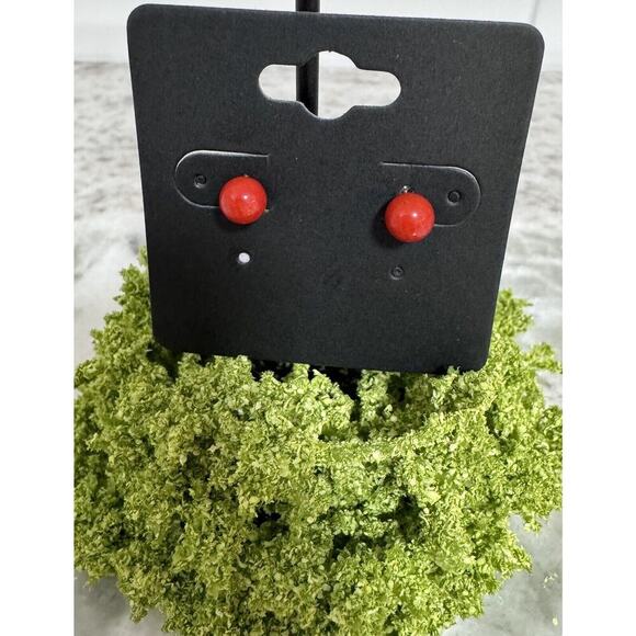 14k Gold Coral Ball Stud Earrings - Picture 1 of 3